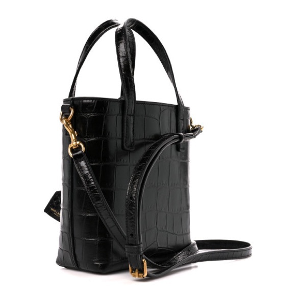 Saint Laurent Calfskin Crocodile Embossed Paris Mini Toy Shopper Tote Black - Picture 2 of 6